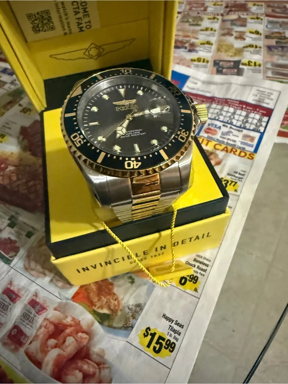 Invicta Two-Tone Silver and Gold Dive Watch with Black Dial